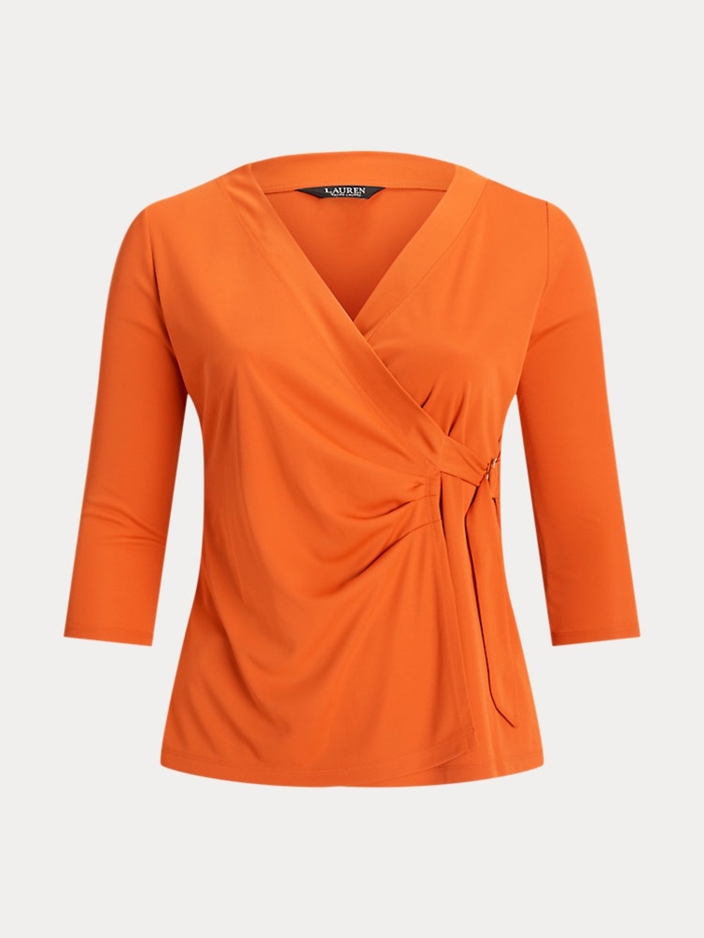 Ralph Lauren Orange Surplice Wrap-Front Stretch Jersey Top